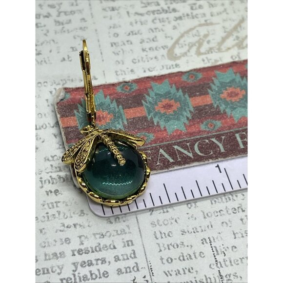 Gold plate Iridescent Dragonfly Wire Green Earrings Fall Gift Mom Birthday Wife - Picture 7 of 15